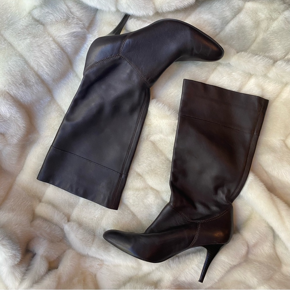 Vintage black leather heeled boots wide calf size 10